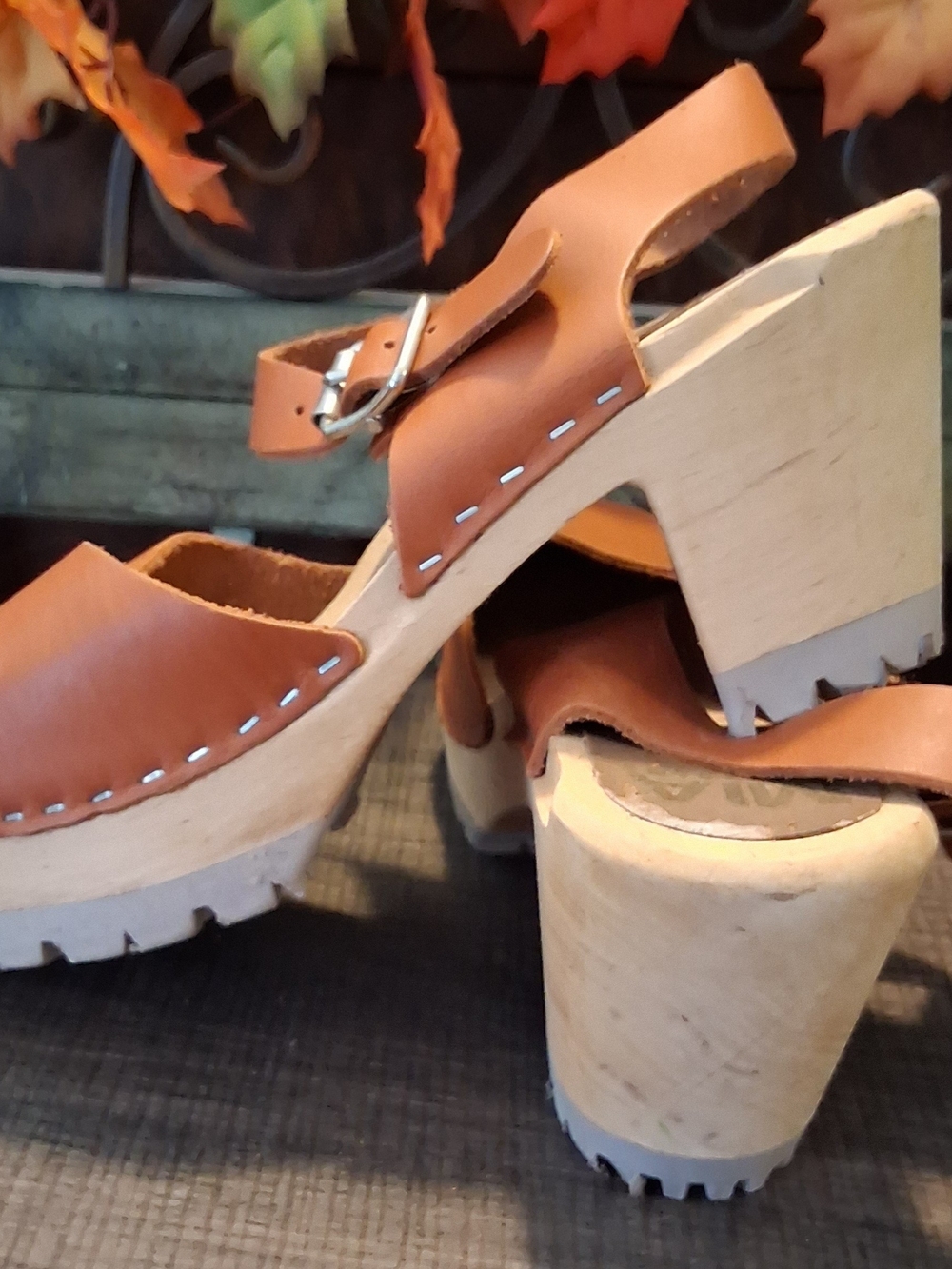 MIA Women’s Brown Leather Swedish Style Platform Clogs